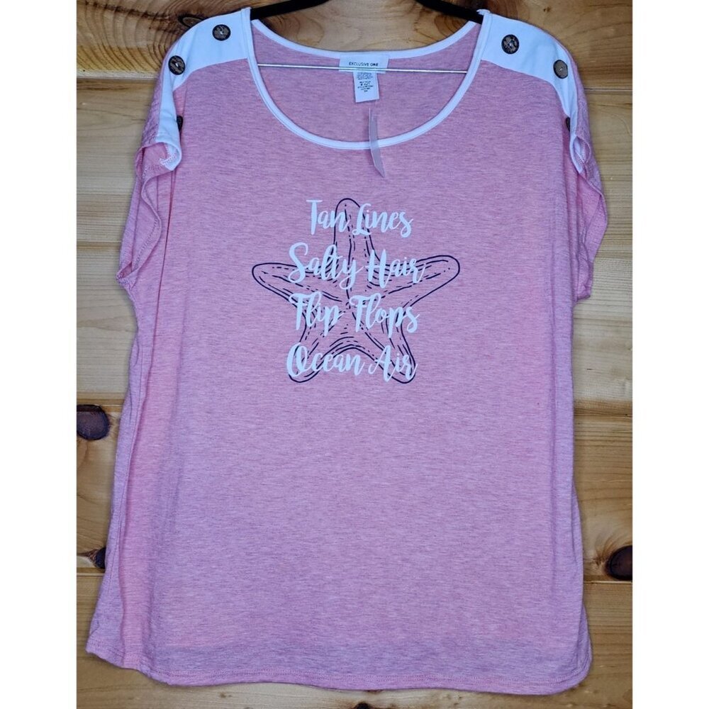 New Exclusive One Women's 2X Plus Size Blouse Pink Comfy Top Casual Beach Shirt